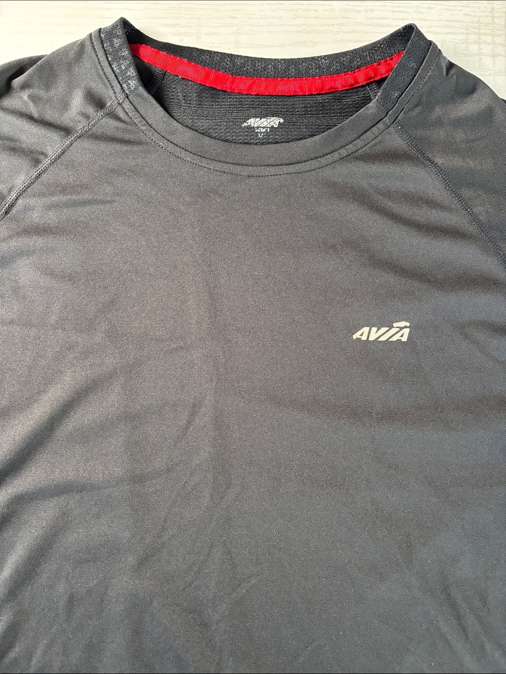 Avia Black Short-Sleeve Performance Tee with Red Neck Trim